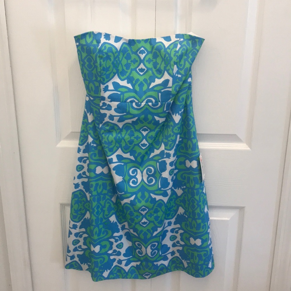 NWT Blue and Green Kaeli Smith Strapless Dress